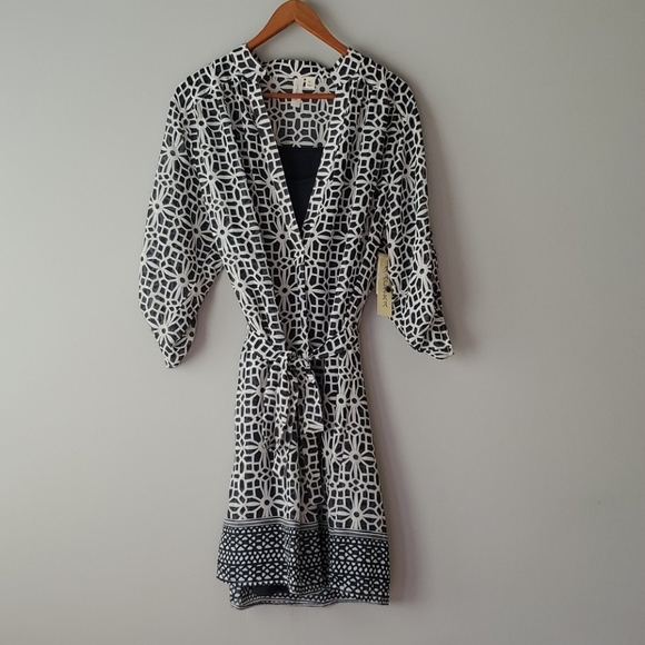 Tacera Dresses & Skirts - Tacera Blue White Geometric Sheer Tank Dress XL